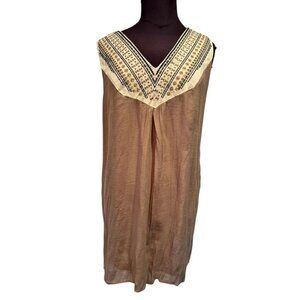Tantrums Mini Dress Dark Beige/Tan Beaded Embroidered Neckline Women Size XXL